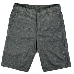 PrAna Breathe Men's Size 34 Gray Plaid Hemp Blend Furrow Chino Shorts Leg Pocket
